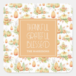 Rustic Pumpkin Lämnar tacksamma tacksamma välsigne Fyrkantigt Klistermärke
