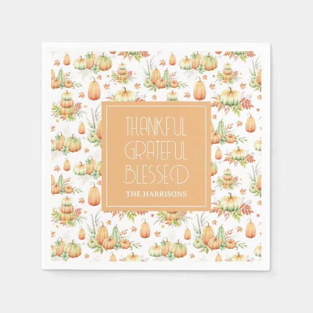 Rustic Pumpkin Lämnar tacksamma tacksamma välsigne Pappersservett (Framsidan)