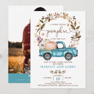Rustic Pumpkin Lastbil Sapphire Blue Shower Inbjudningar