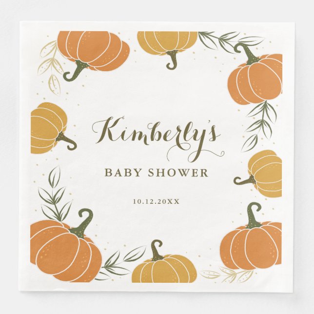Rustic Pumpkin & Löv Kön Neutral Baby Shower Pappersservett (Framsida)