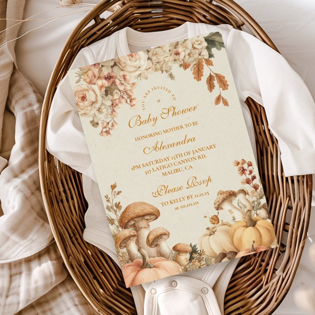 Rustic Pumpkin Mushroom Baby Shower Inbjudningar (Skapare uppladdad)