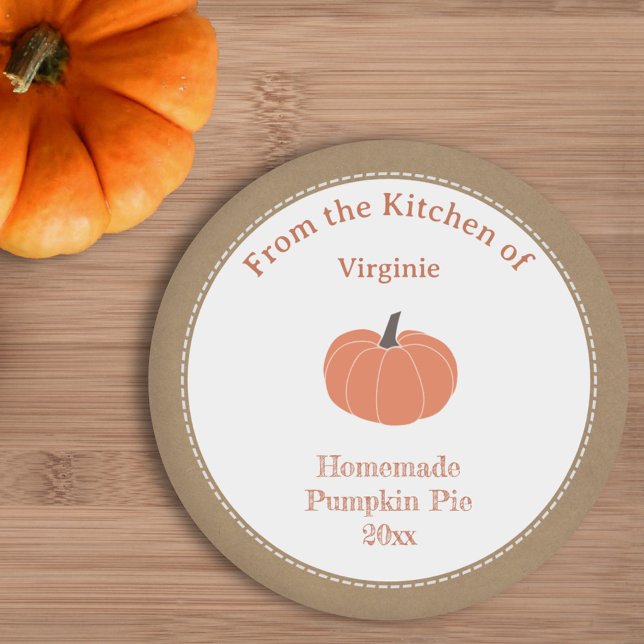 Rustic Pumpkin Paj-etikett Runt Klistermärke (Rustic Pumpkin Pie Label Sticker)