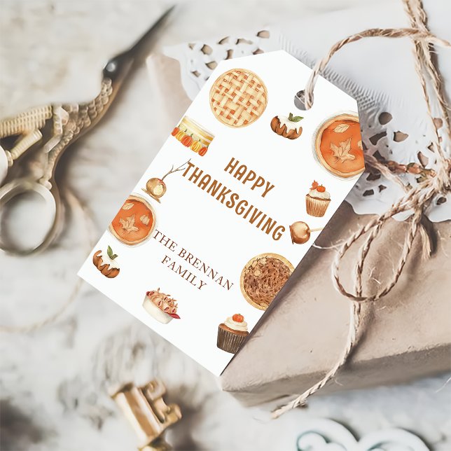 Rustic Pumpkin Paj Happy thanksgiving Gift Märkres Presentetikett (Skapare uppladdad)