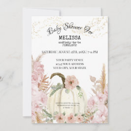 Rustic Pumpkin Pampas Grass Rosa Girl Baby Shower Inbjudningar