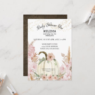 Rustic Pumpkin Pampas Grass Rosa Girl Baby Shower Inbjudningar