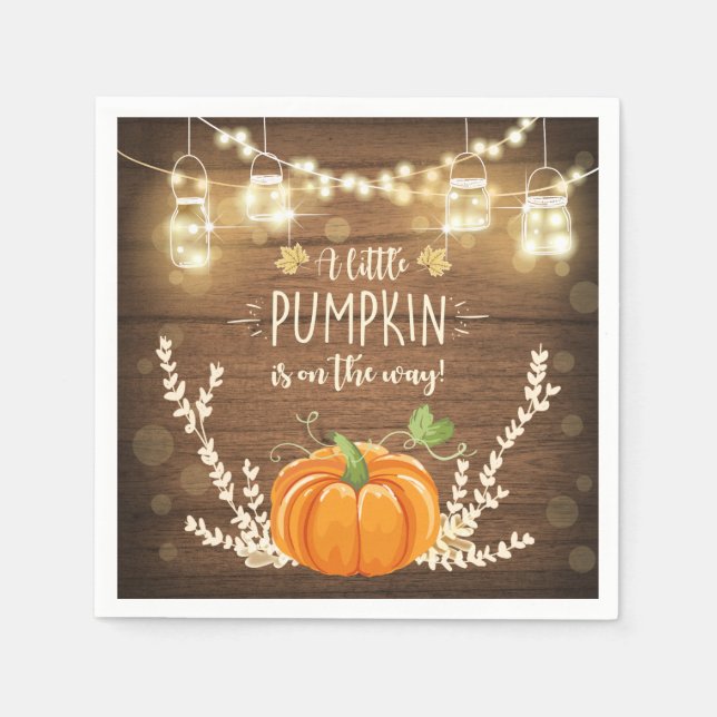 Rustic Pumpkin Papper Napkins Fall Wood Shower Pappersservett (Framsidan)