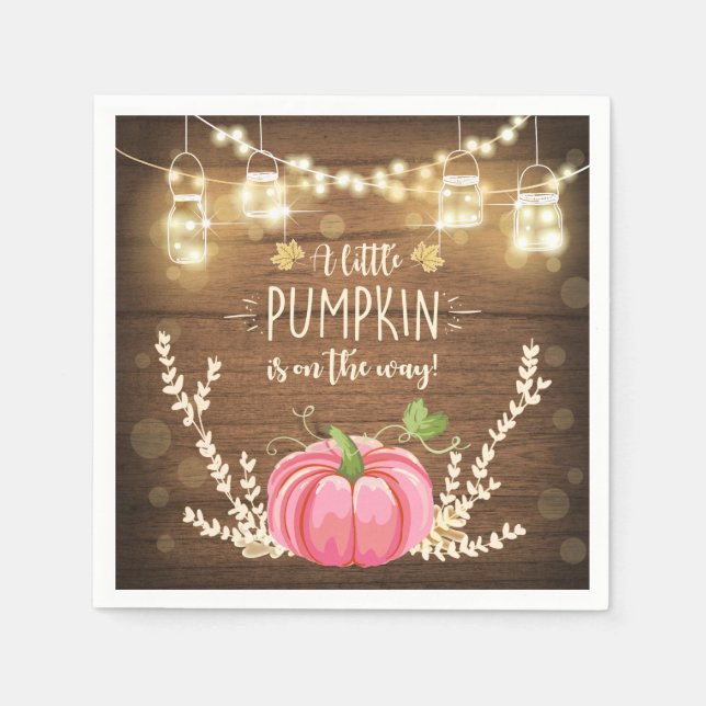 Rustic Pumpkin Papper Napkins Fall Wood Shower Pappersservett (Framsidan)