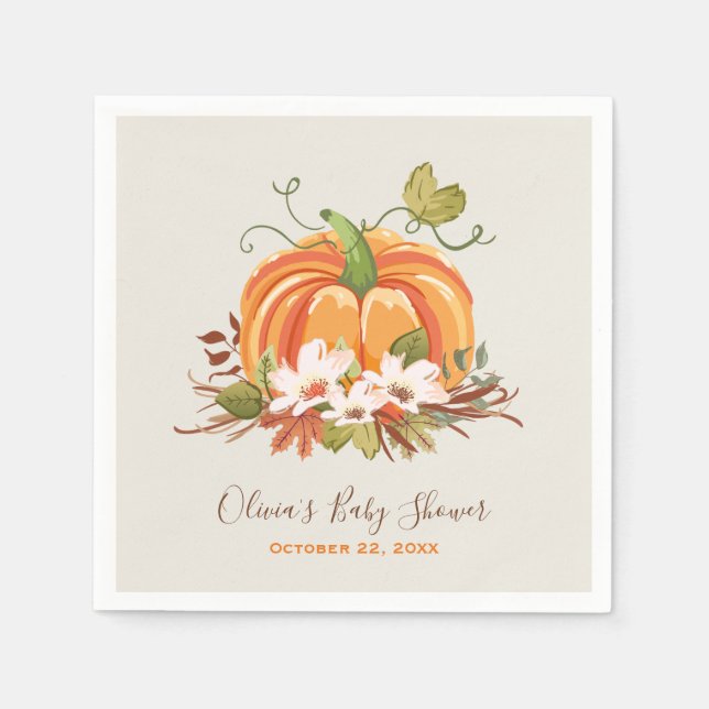 Rustic Pumpkin Pappersservett Fall Baby-dusch (Framsidan)