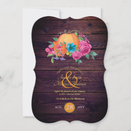 Rustic Pumpkin Par Fall Watercolor Flowers Inbjudningar