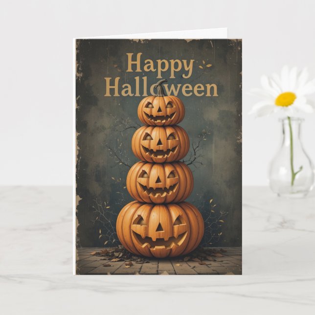 Rustic Pumpkin Stack Halloween Farmhouse Vibe Kort (Liten växt)