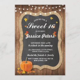 Rustic Pumpkin Sweet 16 Party Chalk Wood Inbjudan