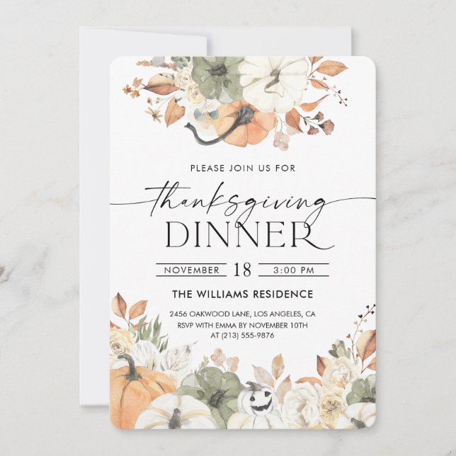 Rustic Pumpkin Thanksgiving Dinner Invitation Inbjudningar (Framsida)