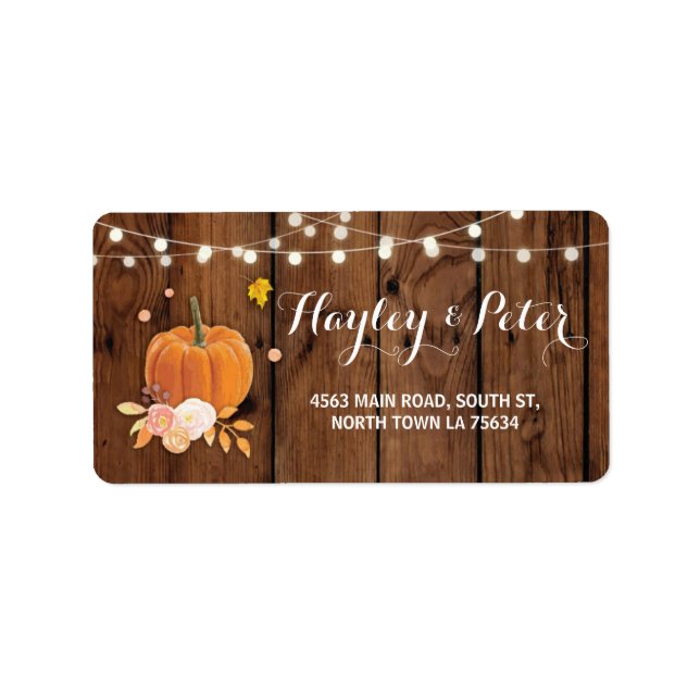 Rustic Pumpkin Wood Adress Light Labels Stickers Adressetikett (Framsidan)