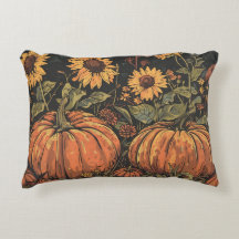 Rustic Pumpkins and Sunblommor - Fall Pillow