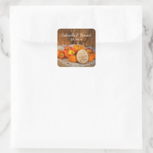 Rustic Pumpkins Fall Barn Bröllop Fyrkantigt Klistermärke