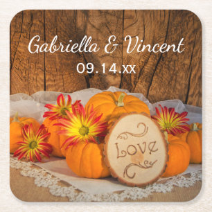 Rustic Pumpkins Fall Barn Bröllop Underlägg Papper Kvadrat