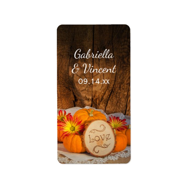 Rustic Pumpkins Fall Barn Wedding Favor Märkre Adressetikett (Framsidan)