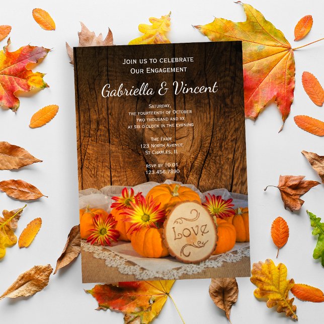 Rustic Pumpkins Fall Förlovning Barn Party Inbjudningar (Celebrate your Autumn Engagement with the charming Rustic Pumpkins Fall Party Invitation.)