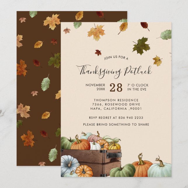 Rustic Pumpkins & Falling Löv Thanksgiving Inv Inbjudningar (Fram/baksida)
