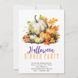 Rustic Pumpkins och Löv Halloween Dinner Party Inbjudningar