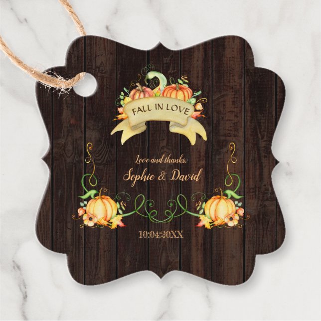 Rustic Pumpkins Old Barn Fall in Kärlek Bröllop Gåvor Etiketter (Framsida)