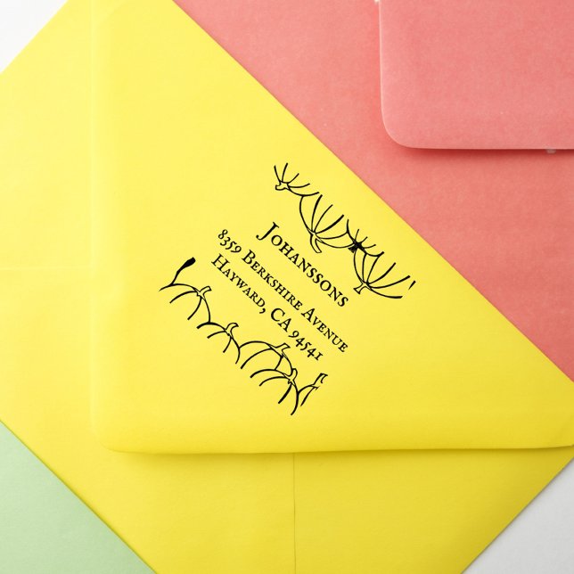 Rustic Pumpkins Thanksgiving Family Returadress Stämpel (Rustic Fall Pumpkins Family Thanksgiving Fall Return Address Stamp)