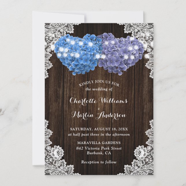 Rustic Purple and Blue Floral Wedding Invitation Inbjudningar (Framsida)