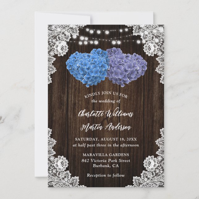 Rustic Purple and Blue Floral Wedding Invitation Inbjudningar (Framsida)
