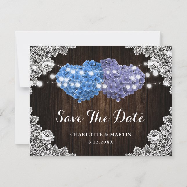 Rustic Purple and Blue Floral Wedding Spara Datumet (Framsida)