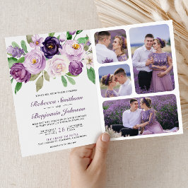 Rustic Purple Floral All in One QR Code Wedding Inbjudan