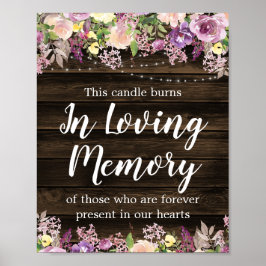 Rustic Purple Floral String Light Wedding Memorial Poster