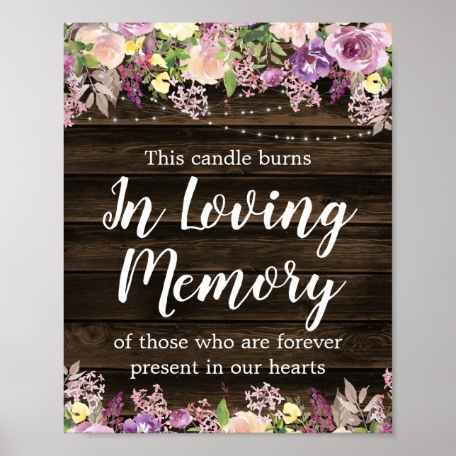 Rustic Purple Floral String Light Wedding Memorial Poster (Framsidan)