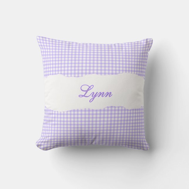 Rustic Purple Gingham Personalized Name Kudde (Framsida)
