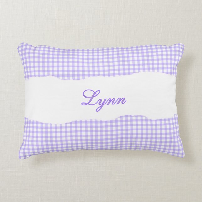Rustic Purple Gingham Personalized Name Prydnadskudde (Framsidan)