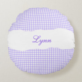 Rustic Purple Gingham Personalized Name Rund Kudde