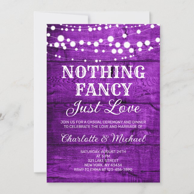  Rustic Purple Nothing Fancy Just Love Wedding Inbjudningar (Framsida)