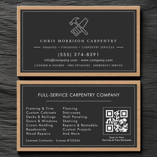 Rustic QR Code Carpenter Carpentry Services   Visitkort (Skapare uppladdad)