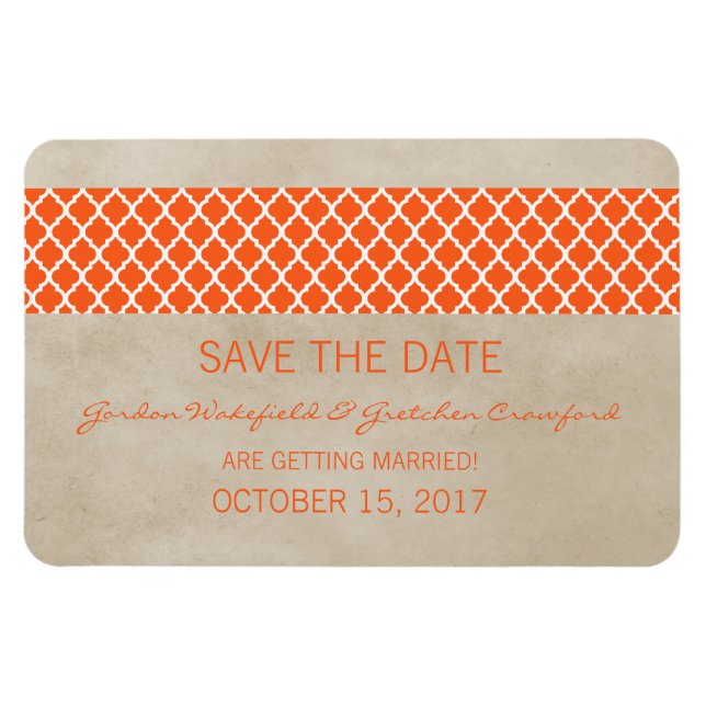 Rustic Quatrefoil Spara datum magneter, Orange Magnet (Horisontell)