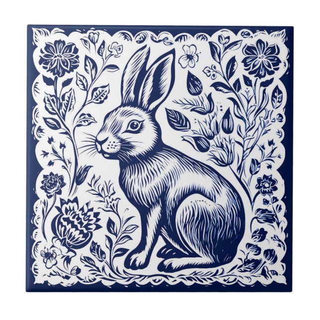 Rustic Rabbit Ceramic Kakelplatta (Framsidan)