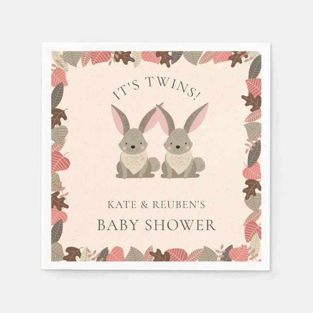 Rustic Rabbit Twillingars Baby Shower Woodland Ani Pappersservett (Framsidan)