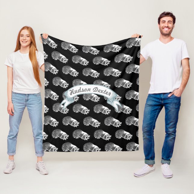 Rustic Raccoon Folk Art Mönster Ull Fleecefilt (På plats)