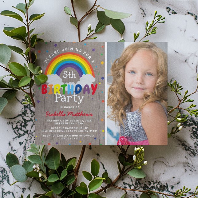 Rustic Rainbow Birthday | Färgfoto Inbjudningar (Skapare uppladdad)