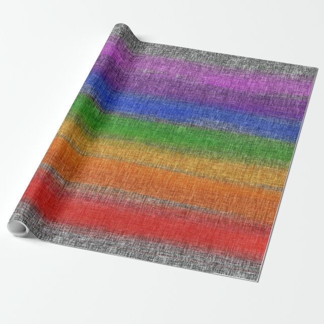 Rustic Rainbow Rand Grått Crosshatch Presentpapper (Utrullad)