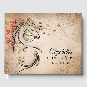 Rustic Ranchera Mexican Quinceanera, röd och Guld Gästböcker