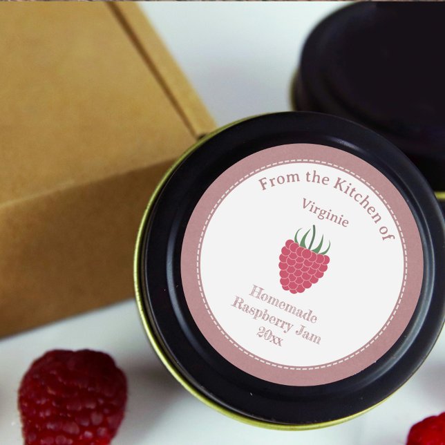 Rustic Raspberry Sylt-etikett Runt Klistermärke (Rustic Raspberry Jam Label Sticker)