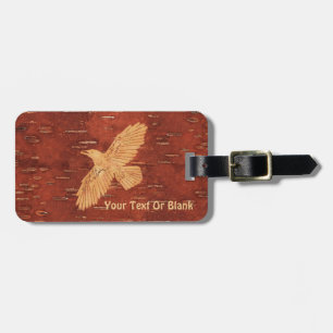 Rustic Raven on Inner Birch Bark Bagagebricka