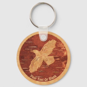 Rustic Raven on Inner Birch Bark Nyckelring