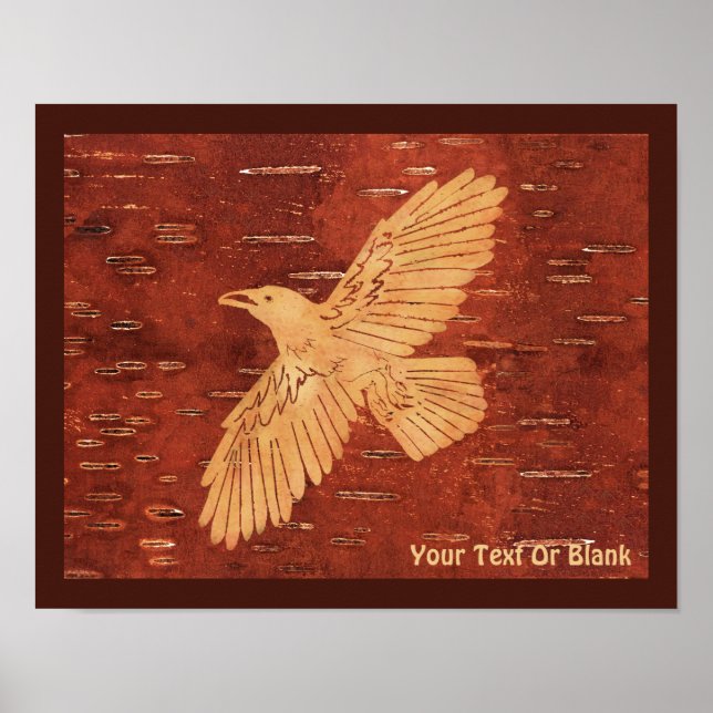 Rustic Raven on Inner Birch Bark Poster (Framsidan)