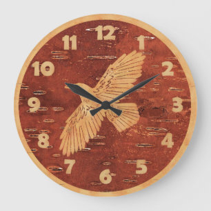 Rustic Raven on Inner Birch Bark Stor Klocka