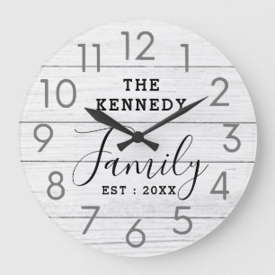 Rustic Reclated White Wood Farmhouse Family Namn Stor Klocka